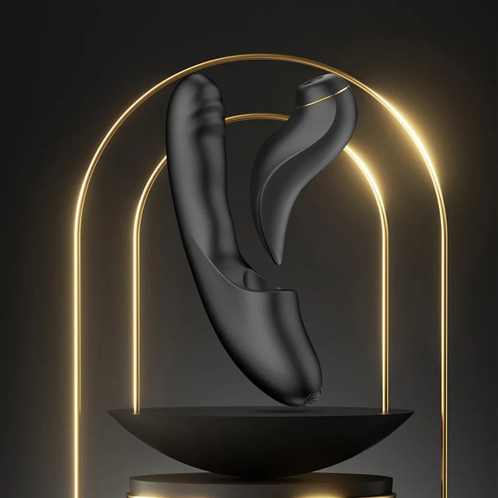 น้อง FATIMA Black Version- 2 IN 1 Detachable Suction, Thrusting and Heating Vibrator APP