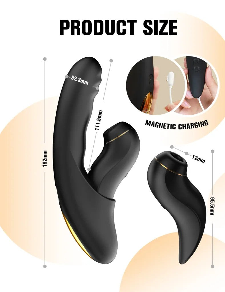 น้อง FATIMA Black Version- 2 IN 1 Detachable Suction, Thrusting and Heating Vibrator APP
